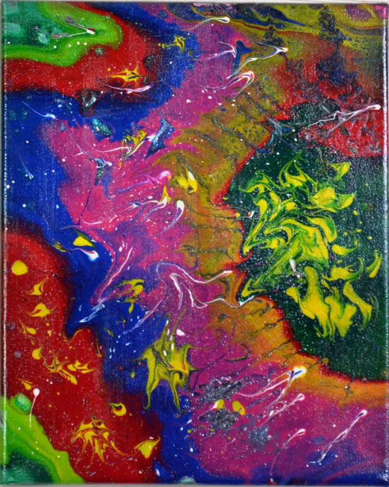 Peintures acrylique, pourring, explosion de couleurs