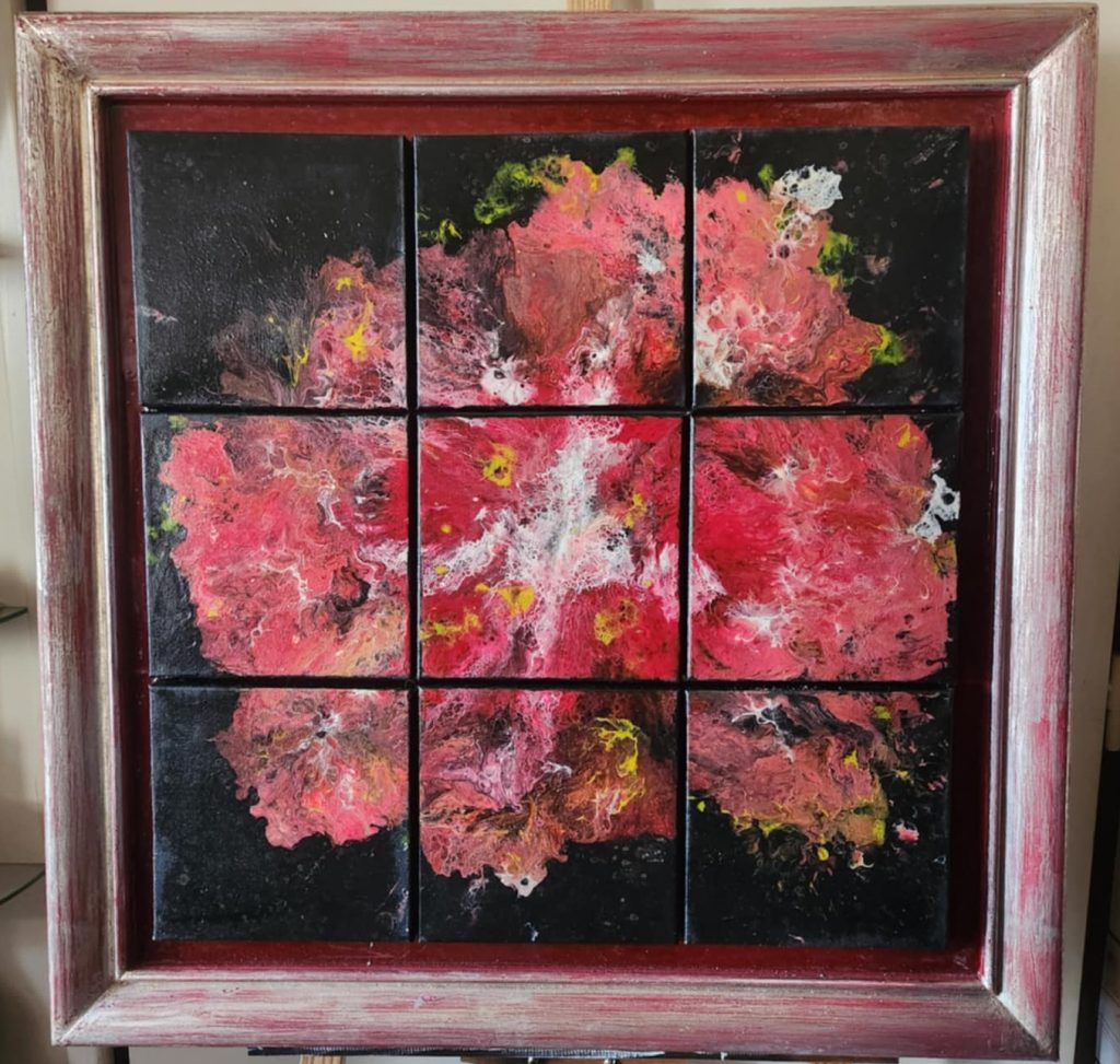Rouge Constellé – Tableau abstrait éclaté et flamboyant