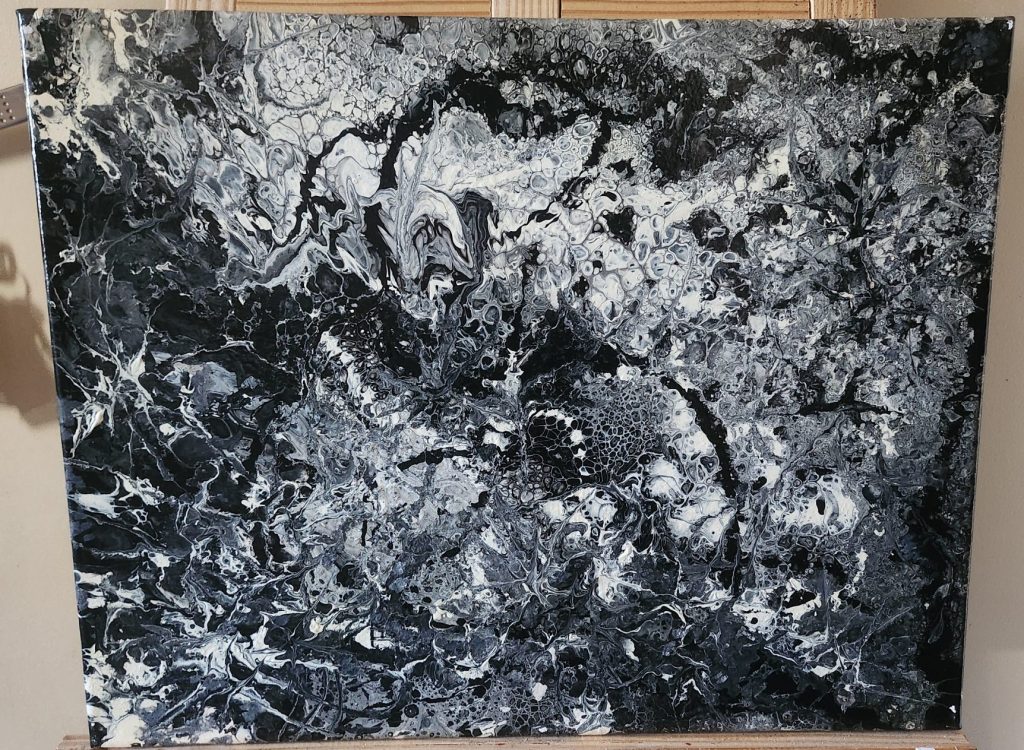 Éclipse Liquide – Tableau abstrait en noir et blanc, entre ombre et lumière