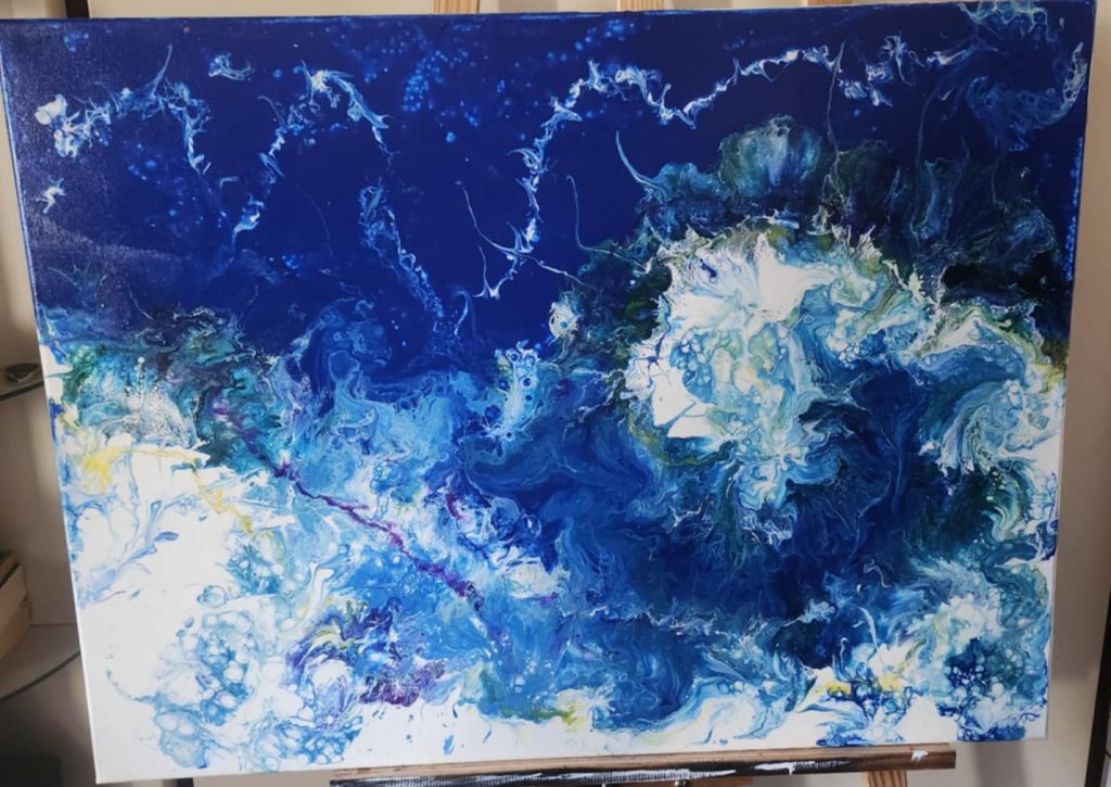 Écume Céleste – Tableau abstrait aux nuances marines et célestes