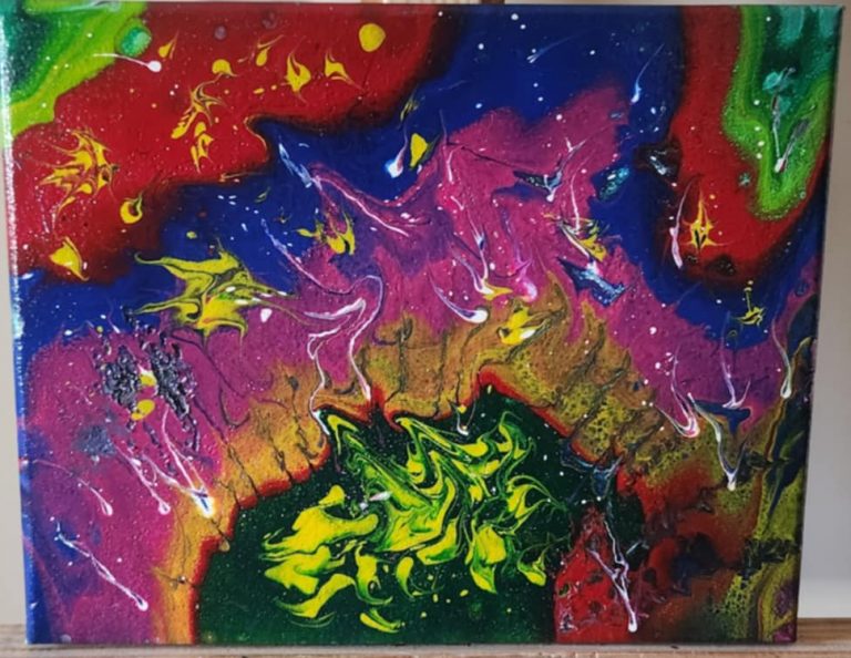 Cosmos Liquide – Tableau abstrait vibrant aux couleurs cosmiques