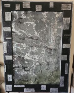 Miroir d’Acier – Tableau abstrait en résine et pigments métalliques